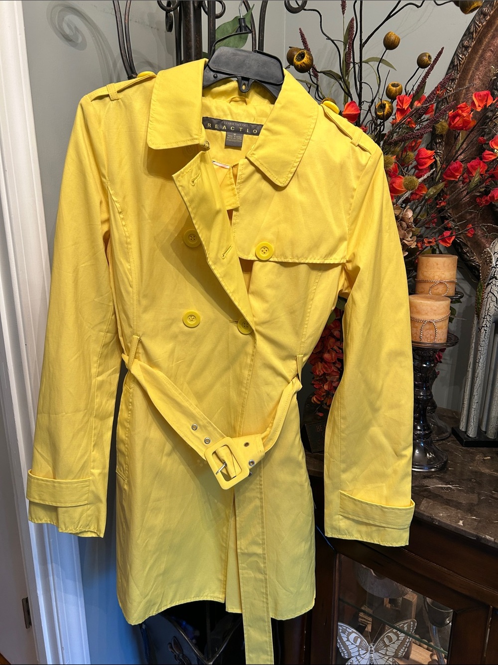 Kenneth Cole Reaction Bright Yellow Double-Breasted Trench Coat